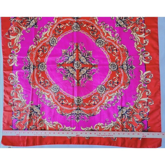 H & M Scarf Made In Italy Pink Orange Gold Medallion Scroll 34" x 34" Colorful - Picture 6 of 11